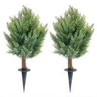 Happiq Kunstmatige Cipresbal - Voor tuin en buiten - Nep topiary balbomen met grondspikes - Groen / Kunststof - No LED Light