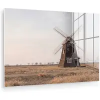 MuchoWow Glasschilderij 180x120 cm - Schilderij acrylglas - Windmolens - Landschap - Veld - Foto op glas - Muurdecoratie woonkamer - Wanddecoratie slaapkamer - Schilderijen
