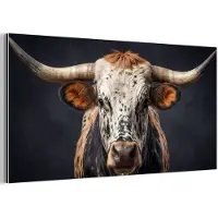 MuchoWow Aluminium schilderij 40x20 cm - Wanddecoratie metaal - Stier - Kleurrijk - Hoorns - Metalen muurdecoratie woonkamer - Decoratie industrieel - Foto op dibond - Industriële accessoires slaapkamer