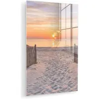 MuchoWow Glasschilderij 120x180 cm - Schilderij acrylglas - Zonsondergang - Strand - Zand - Foto op glas - Muurdecoratie woonkamer - Wanddecoratie slaapkamer - Schilderijen