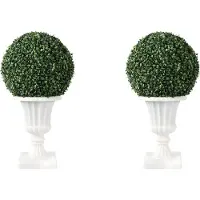 Happiq Kunstmatige buxusballen (2 stuks, 16 inch) - Voor indoor & outdoor gebruik (veranda, tuin) - Pre-lit topiary decoratie - Groen kunstblad met stevige potbasis - Wit