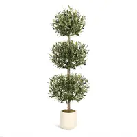 Happiq Kunstmatige Olijfboom - Voor Veranda & Binnen - 150 cm Bal Topiary Nepplant met Olijven - Realistisch, Witte Pot - 1pcs