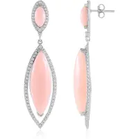 Cavill - Zilveren Oorbellen 925 Sterling Zilver Platina - Roze Peruaanse Opaal Marquise 20,18 ct - Sprankelende Zirkonen - Elegant