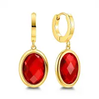 CO88 Collection 8CE-70628 Dames Oorringen met Rode Glassteen - Goudkleurig RVS - Cadeau voor Haar