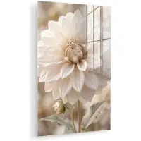 MuchoWow Glasschilderij 120x180 cm - Schilderij acrylglas - Bloem - Dahlia - Wit - Foto op glas - Muurdecoratie woonkamer - Wanddecoratie slaapkamer - Schilderijen