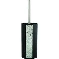 Spirella MSV Toiletborstel houder Luanda - kunststeen - zwart/zilver - 36 cm - Toiletborstels
