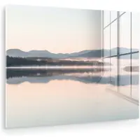 MuchoWow Glasschilderij 160x120 cm - Schilderij acrylglas - Water - Bomen - Mistlaag - Foto op glas - Muurdecoratie woonkamer - Wanddecoratie slaapkamer - Schilderijen