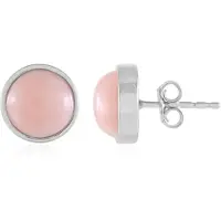 Cavill - 925 Sterling Zilveren Geplatineerde Oorbellen - 2x Roze Opalen 4,399 ct - Ronde Cabochon 9 mm - Elegante Peruaanse Oorknopjes