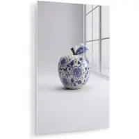 MuchoWow Glasschilderij 120x180 cm - Schilderij acrylglas - Appel - Blauw - Klassiek - Foto op glas - Muurdecoratie woonkamer - Wanddecoratie slaapkamer - Schilderijen