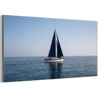 MuchoWow Aluminium schilderij 120x60 cm - Wanddecoratie metaal - Zeilboot - Zee - Blauw - Metalen muurdecoratie woonkamer - Decoratie industrieel - Foto op dibond - Industriële accessoires slaapkamer