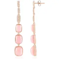 Cavill - Lange Oorbellen 925 Sterling Zilver Rosé Verguld - 10,855 Ct Roze Peruaanse Opaal - Antiek Cabochon - Elegant 60 mm