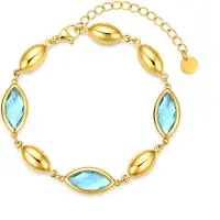 CO88 Collection 8CB-91419 – Armband Dames – Blauwe Glasstenen – Goudkleurig – RVS – Verstelbaar – Cadeau voor Vrouwen