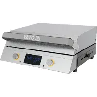 YATO Yatomi Elektrische Tafelgrill – 2300W – Gietijzeren Plaat 47x33cm – 2 Snel Regelbare Zones – Met Kerntemperatuurmeter / Vleesthermometer & LED Display – RVS