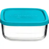 Bormioli Rocco 1x Bewaarbakje/vershoudbakje van glas vierkant met deksel 340 ml - Vershoudbakjes