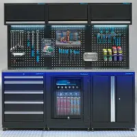Datona Werkplaatsinrichting PREMIUM RVS werkblad met koelkast – 204 cm breed - Zwart