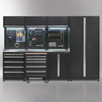 Datona Werkplaatsinrichting PREMIUM met RVS werkblad 300 cm breed - Zwart