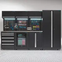 Datona Werkplaatsinrichting PREMIUM RVS werkblad met koelkast – 294 cm breed - Zwart