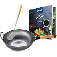 CLP Wokpan - Inductie - Voor gas - Grill - Met houten steel - Receptenboek - Platte of ronde bodem - flach
