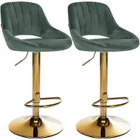 CLP Milet Set van 2 barkrukken - Met rugleuning - Verstelbaar - Velvet - Fluweel - goud/groen