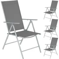 TecTake Tuinstoelen - Set van 4 - Campingstoelen met 8-voudig Verstelbare Hoge Rugleuning - Opklapbaar en Lichtgewicht - Stalen Frame met Ademend Textileen Gaas - Stoelen voor Tuin en Balkon - Zilver
