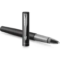 Parker Vector XL rollerballpen | metallic zwarte lak op messing met chroom detail | fijne penpunt met zwarte inkt navulling | cadeauverpakking