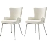 Merax Set van 2 Eetkamerstoelen in Beige Fluweel – Luxe Stoelen met Zilverkleurige Metalen Poten – Geschikt voor Eetkamer - Woonkamer en Slaapkamer