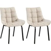 CLP Saranda Set van 2 eetkamerstoelen - klassiek - met zwart metalen frame - met rugleuning - Stof/ivoor