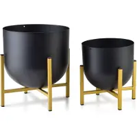Lumarko Bloempot op staander , zwart en goud metaal. Set van 2 stuks