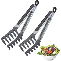 Westmark 2 buffettangen, met siliconen vorkbek en rubberen handgrepen, lengte: 25,5 cm, roestvrij staal/kunststof/siliconen, Fork Silicone Mini, zilver/zwart, 162122E3