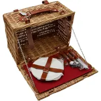 UNUS Picknickmand Fiets Fietsmand van wilg voor 2 personen rechthoekig 36x28x20 cm bruin rood