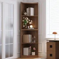 OKWISH Hoekrek – Ruimtebesparend Opbergrek Voor Woonkamer, Keuken En Hal – MDF Walnootbruin – 55 x 32 x 180 cm