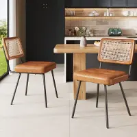 OKWISH Eetkamerstoel 61 X 46 X 79 Cm - Set Van 2 Met Ergonomische Rugleuning En Verstelbare Voetjes - PU Leer En Metaal - Bruin
