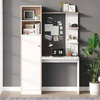 MODFU - Bureau Met Opbergruimte - Open En Gesloten Vakken - Modern - Thuiskantoor - Wit En Naturel - 123,5 X 45 X 168,5 Cm
