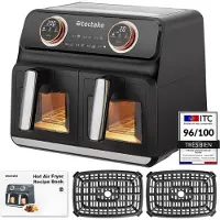 TecTake Dubbele Airfryer Samurai - Airfryer XXL - 8L inhoud - 2400W - 7 bakprogramma's - 2 Lades - Dubbele mand - Dual zone technologie - Heteluchtfriteuse