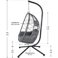 Juskys Polyrotan Hangstoel Aria - Grijs - Incl. onderstel