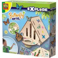 SES Creative – Explore - Vlinderhotel maken - Houten vlinderhotel om zelf te vullen – Insectenhotel - Met stickers - STEM Speelgoed