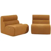 Sweeek Stoffen fauteuils getextureerde bouclé 1 zitplaats (set van 2) Mosterdgeel