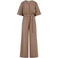 We fashion - Dames jumpsuit met mao-kraag en pofmouwen - Regular fit - Taupe - Livaeco Viscose - Maat: XXXL