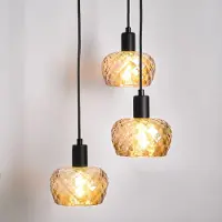 LumenXL Moderne mat zwarte hanglamp met amberkleurig glas, 3-lichts - Scott