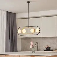 LumenXL 4-lichts design hanglamp Gaio - zwart en goud met melkwit glas
