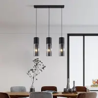 LumenXL Zwarte hanglamp met 3-lichts en smoke glas - Esila