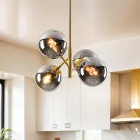 LumenXL Retro hanglamp goud met smoke glas en spiegeleffect, 4-lichts - Florence