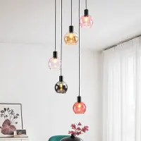 LumenXL Hanglamp zwart met amber, smoke en roze glas, 5-lichts - Monroe