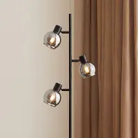 LumenXL Moderne mat zwarte staande lamp met smoke grijs glas en spiegeleffect - 3-lichts Mesa