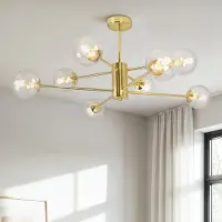 LumenXL Design zandgouden plafondlamp met transparant glas - 8-lichts Idaho