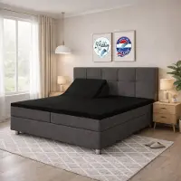 24-Bedding Splittopper Hoeslaken 160x210 cm Zwart - 100% Percaline Katoen - Verkoelend Splittopper Hoeslaken