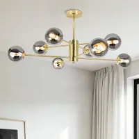 LumenXL Design zandgouden plafondlamp met smoke glas - 8-lichts Idaho