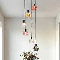 LumenXL Hanglamp zwart met amber, smoke en roze glas, 6-lichts - Monroe