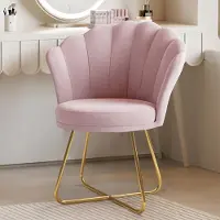 Hawthyhome Moderne Accentstoel, Fluwelen Schelpstoel met Gouden Poten – Gestoffeerde Make-up Stoel,Comfortabele Kaptafelstoel voor Slaapkamer, Woonkamer & Kantoor,Roze