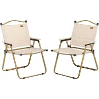 Merax Campingstoel 2 Stuks Opvouwbaar – Lichtgewicht Tuinstoel met Armleuningen – Stalen Frame Houtlook – Strandstoel Visstoel Khaki